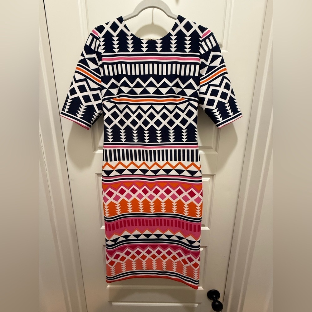 RARE Eliza J Geo Print Midi Sheath Dress - Size 8